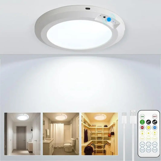Rechargeable Motion Sensor Ceiling Light with Remote - Magnetic Wireless Ceiling Light Battery Powered 