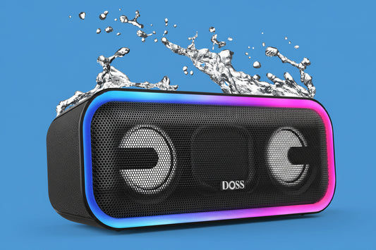 Soundbox Pro+ Bluetooth Speaker, Immersive 24W Stereo Sound with Booming Bass, IPX6 Waterproof, 15H Playtime, Mixed Colors Lights, Wireless for Backyard, Hiking, Garage, Party-Black