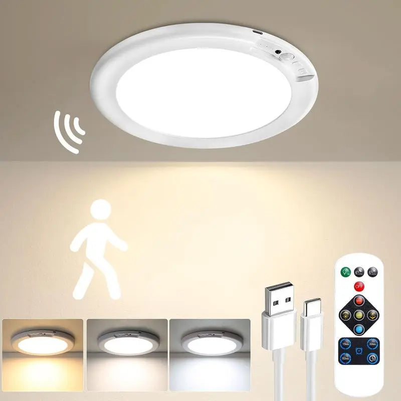 Rechargeable Motion Sensor Ceiling Light with Remote - Magnetic Wireless Ceiling Light Battery Powered 