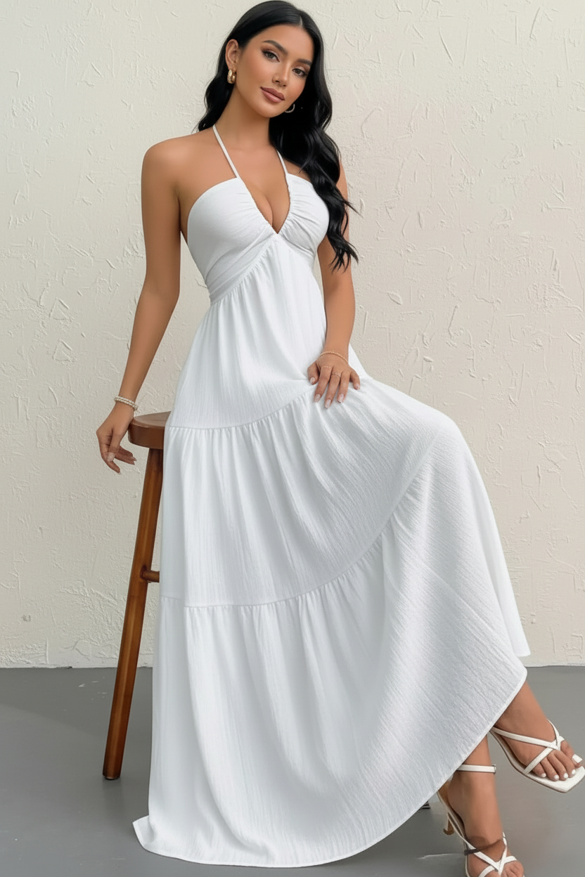 White Halter Maxi Dress – Same Model